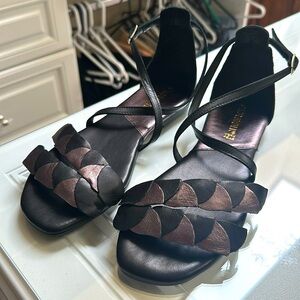 Leather black and silver never worn sandals made in and purchased in Italy sz 8